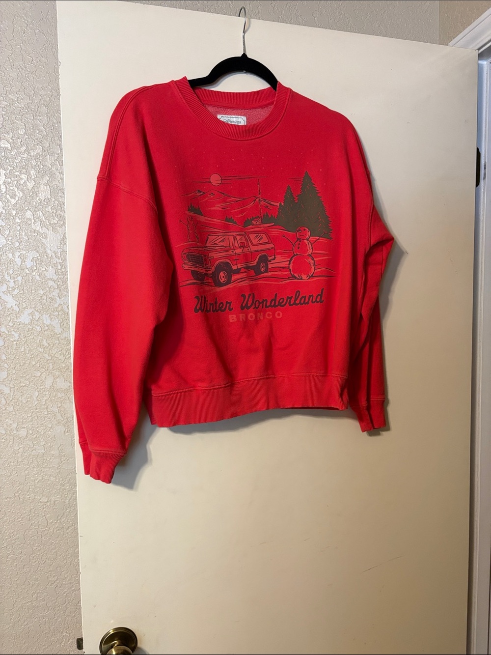 American Eagle Outfitters Red Winter Wonderland Bronco Crewneck